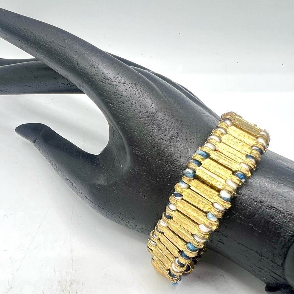 Gold bar ladder “Izmir” bracelet blue woven textile boho authentic ROOST jewelry